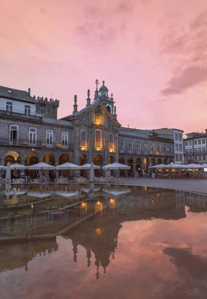 Utsikt Över Det Centrala Torget Vid Solnedgången Braga Portugal — Stockfoto