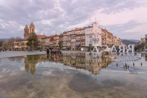Gün Batımında Central City Meydanı Seyret Braga Portekiz — Stok fotoğraf