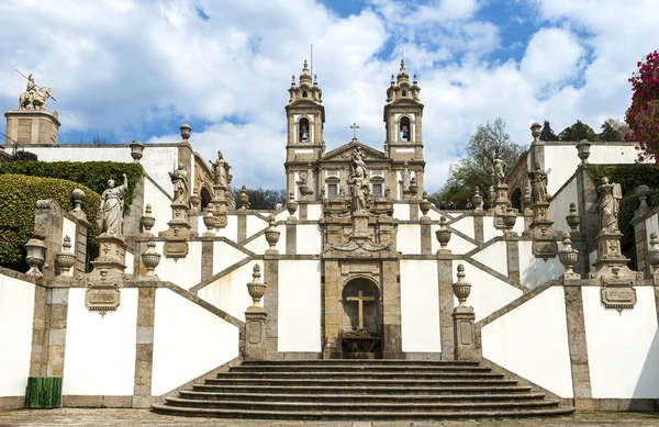 Catedral Famosa Com Escadas Barrocas Colina Bom Jesus Monte Portugal — Fotografia de Stock