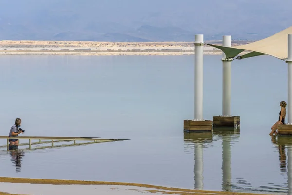 Taking Photos Dead Sea Resort Israel — Zdjęcie stockowe