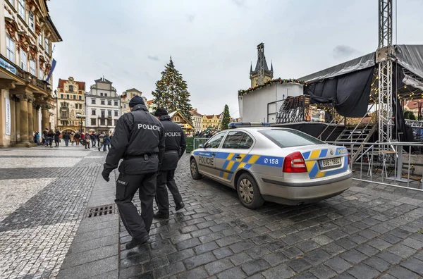 Prague République Tchèque Décembre 2018 Patrouille Police Dans Centre Ville — Photo