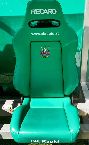 Green Comfy Seats Team Staff Bench Rapid Stadium Vienna Austria — Zdjęcie stockowe