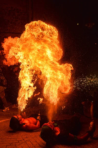 Fireworks Called Correfoc Blanes Catalonia Spain Correfoc Festes Major Blanes — Stock Photo, Image