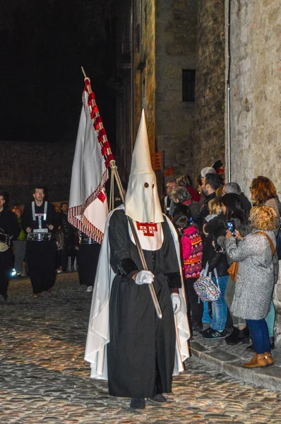 Wielki Tydzień Girona Hiszpania Procesja Świętego Pogrzebu Girona Parada Manaies — Zdjęcie stockowe