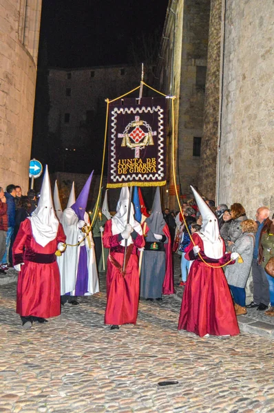 Szent Hét Girona Spanyolország Felvonulás Szent Temetkezési Girona Felvonulás Manaies — Stock Fotó