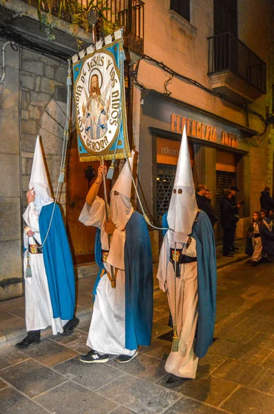 Wielki Tydzień Girona Hiszpania Procesja Świętego Pogrzebu Girona Parada Manaies — Zdjęcie stockowe