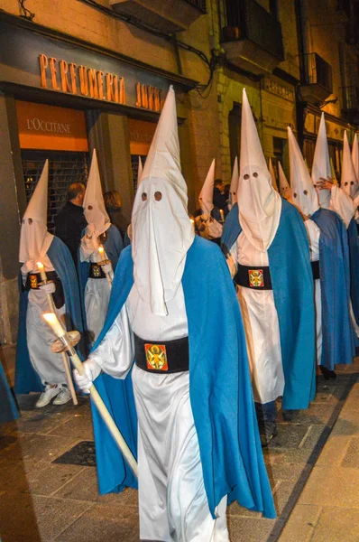 Szent Hét Girona Spanyolország Felvonulás Szent Temetkezési Girona Felvonulás Manaies — Stock Fotó