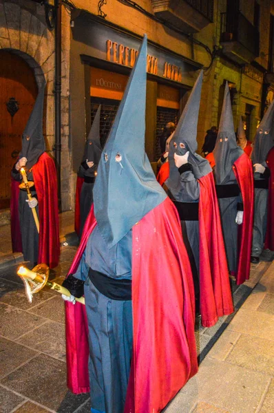 Semana Santa Girona Espanha Procissão Santo Enterro Girona Desfile Das — Fotografia de Stock