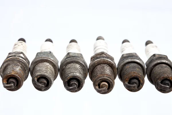 Heavily Worn Spark Plugs Isolated White — Stock Photo, Image