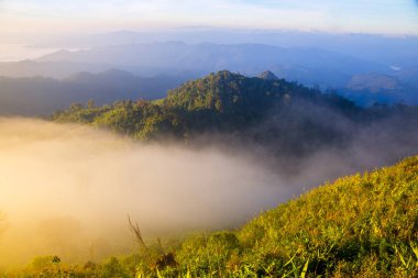 Pai - Mountain view Doi tanga bakış açısı Pai Mae Hong Son Thailand il sabah gündoğumu sırasında sisli çevre ile en yüksek dağ gezisi