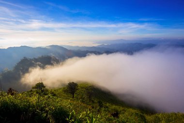 Pai - Mountain view Doi tanga bakış açısı Pai Mae Hong Son Thailand il sabah gündoğumu sırasında sisli çevre ile en yüksek dağ gezisi