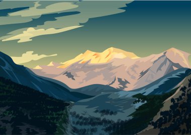 Sunrise Nanga Parbat, dağ manzarası vektör çizim üzerinde