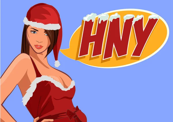 Biglietto di Natale con sexy pin up Santa ragazza. Illustrazione vettoriale — Vettoriale Stock