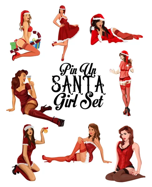 Set kerst pin-up stijl meisjes. Vectorillustratie Rechtenvrije Stockillustraties