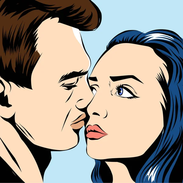 Φιλιά ζευγάρι pop art στυλ εικονογράφηση διάνυσμα. — Διανυσματικό Αρχείο