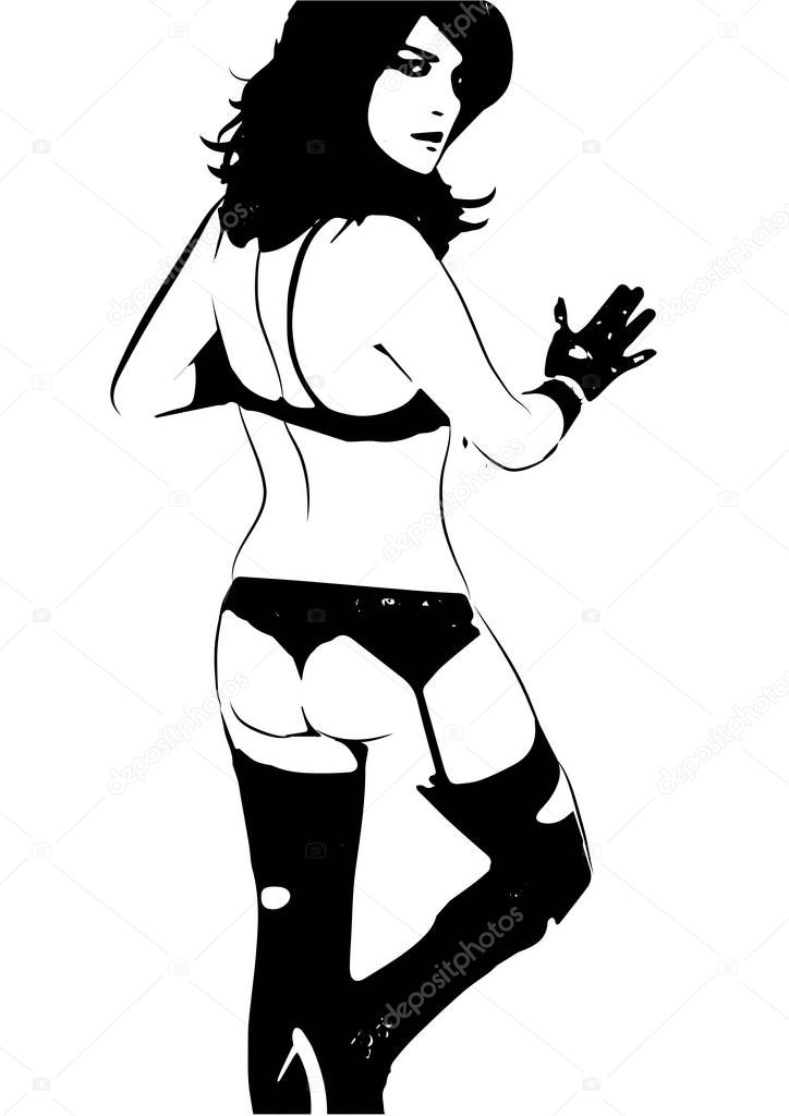 Sexy pin-up girl in lingerie, vector illustration background