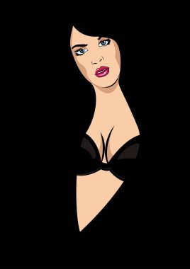 güzel kız vektör görüntü, siluet siyah arka planda. Moda kız. Vektör çizim.