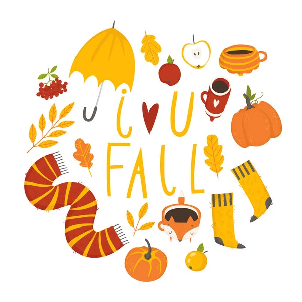Coleção Adesivos Outono Conjunto Elementos Bonitos Desenhos Animados Outono Temporada — Vetor de Stock