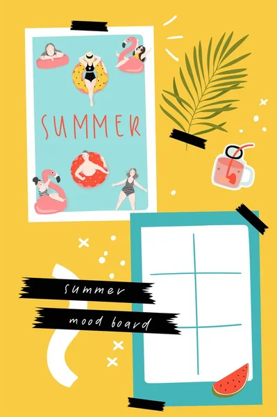 Zomer Mood Board Poster Kaarten Foto Laat Stickers Opknoping Aan — Stockvector