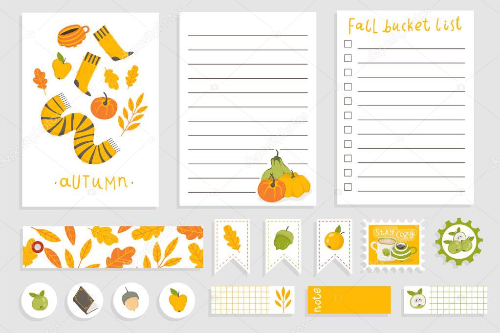 Cute Autumn Notebook design. Daily Planner Template. Organizer and Schedule with Notes and To Do List. Vector illustration. Trendy Autumn Concept