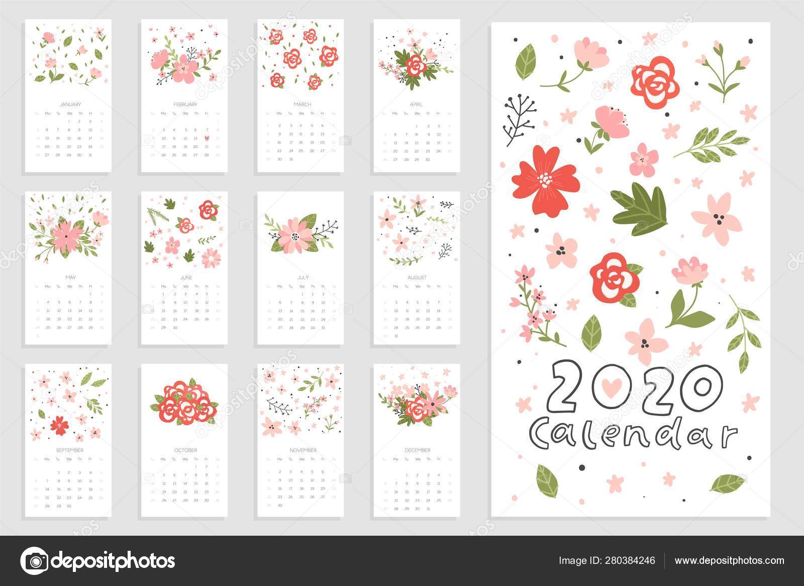 Baixar Vetor De Design Do Calendário Do Ano 2020 Da Flor