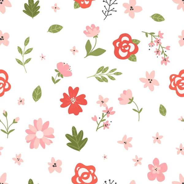 Padrão Floral Vetorial Estilo Doodle Com Flores Buquês Folhas Fundo —  Vetores de Stock