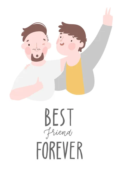 Dwóch Najlepszych Przyjaciół Chłopcy Śmiejący Się Przytulający Ilustracja Wektora Przyjaźni — Wektor stockowy