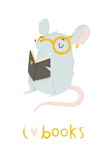 Love Books Creative Postcard New 2020 Year Cute Rat Year — Stock Vector