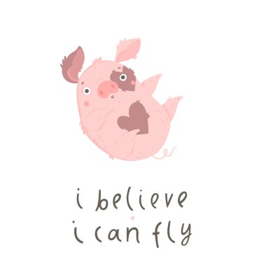 2019 Sarı domuz yılı. Çin takviminde yeni yıl sembolü ile Kart. Sevimli kart. Domuz illüstrasyon beyaz izole. Vektör çizimi