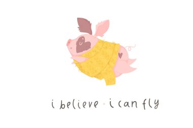 2019 Sarı domuz yılı. Çin takviminde yeni yıl sembolü ile Kart. Sevimli kart. Domuz illüstrasyon beyaz izole. Vektör çizimi