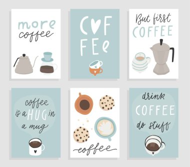 Şirin, önceden hazırlanmış posterler, duvar kağıtları afişler, kahveyle birlikte tasarım. Kahveciler için mutfak dekorasyonu koleksiyonu.. 