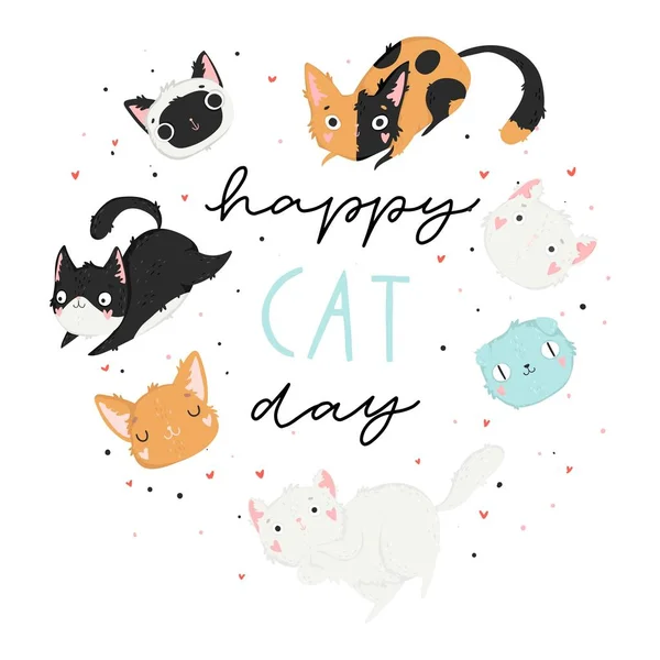Kedi Günün Kutlu Olsun Kediler Harflerle Çizimi Arka Plan Zole — Stok Vektör