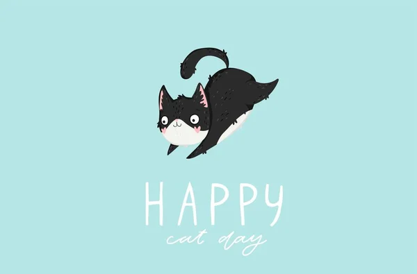 Feliz Día Del Gato Fondo Dibujado Mano Con Gato Letras — Archivo Imágenes Vectoriales