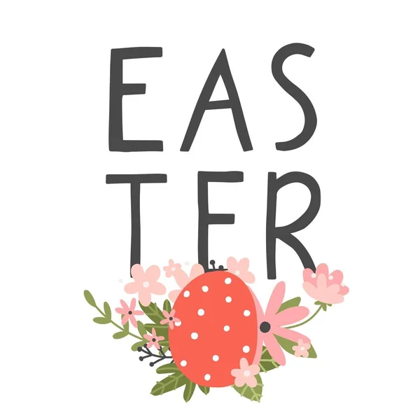 Bunte Glückwunschkarte Ostern Mit Blumen Und Text — Stockvektor