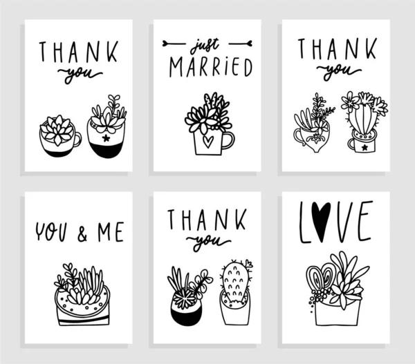 サボテン 多肉植物 葉とレタリングとカードのセット 結婚式のコンセプト 花柄のポスター 招待ベクトル装飾グリーティングカード 招待デザインの背景 — ストックベクタ