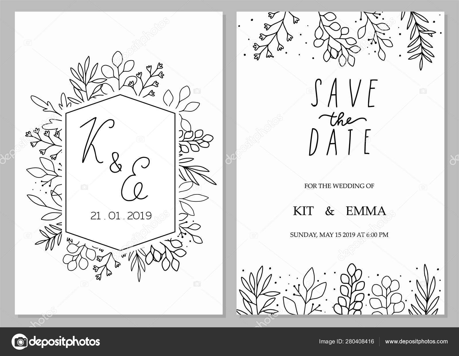 Wedding Invitation Template Concept Floral Date Card Design Black Throughout Save The Date Postcards Templates