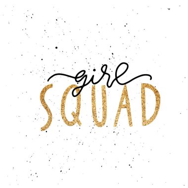 El yazısı kız gücü ile basit bir illüstrasyon - poster veya tişört için stil baskısı - feminizm alıntısı ve kadın motivasyon sloganı. Altın desen 