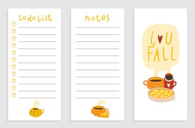 Basit minimalist liste ve Notlar sonbahar ruh hali ile ayarlayın yapmak için. Yazdırılabilir kontrol listesi. Sevimli el çizilmiş doodle şablonları. Komik, basit vektör düzenleyicisi