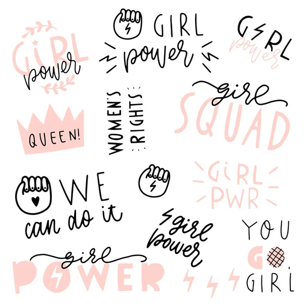 Girl Power Quote Feminism Vector Patch Set Design Posters Stickers — Stock Vector