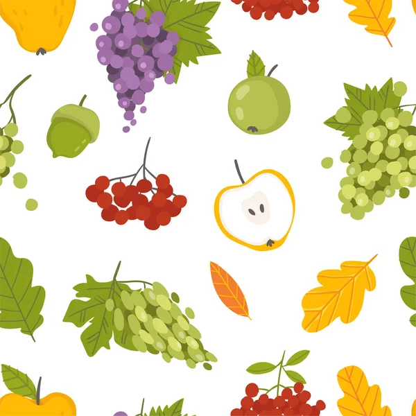 Vektör sonbahar dikişleri desen beyaz arka plan üzerinde sebze, meyve ve yaprakları ile doodle tarzında. Nazik, sonbahar arka plan. 