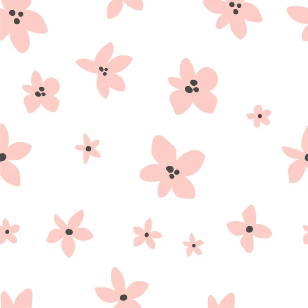 Vektor Blommönster Doodle Stil Med Rosa Blommor Vit Bakgrund Mild — Stock vektor