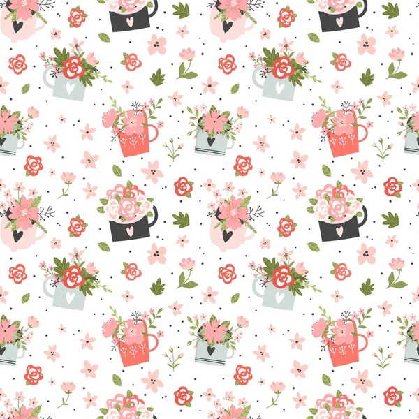 Padrão Floral Vetorial Estilo Doodle Com Flores Cor Rosa Sobre —  Vetores de Stock