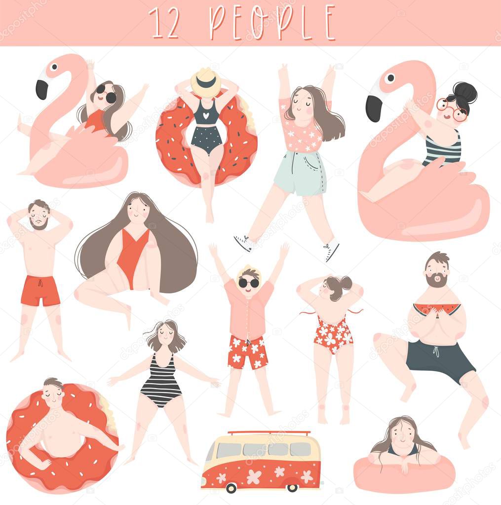 Summer set of people - hand drawn elements 