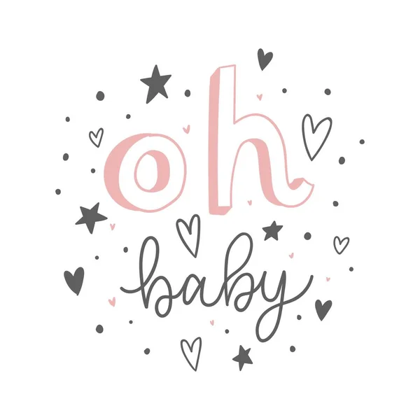 赤ちゃんタイプのスローガンは 心と星が白に隔離されています ピンクと黒の色 — ストックベクタ