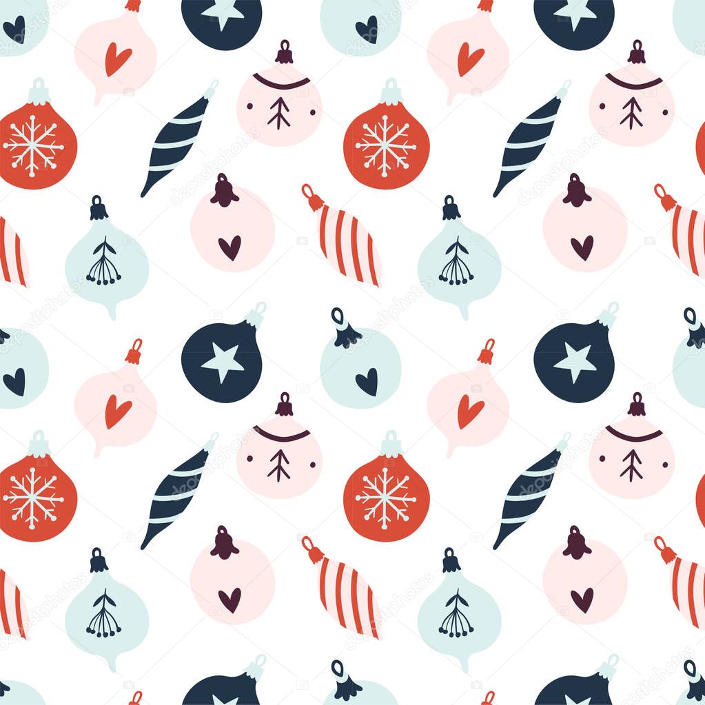 Vector seamless pattern of stylish Christmas toys. 