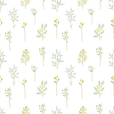 Ağaç dalları ile el çizilmiş çiçek kış dikişsiz desen. Vektör çizim arka planı