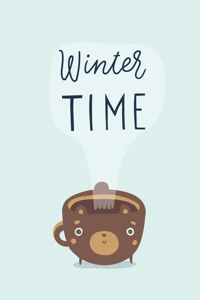 Niedliche Lustige Gemütliche Winterkarten Handgezeichnete Urlaubspostkarten Plakate Einladungsmotive Hallo Winter — Stockvektor