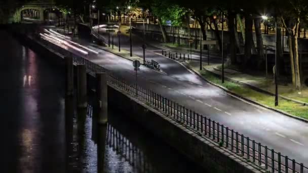 Time Lapse Urban Road Junction Paris Francia Por Noche Con — Vídeo de stock