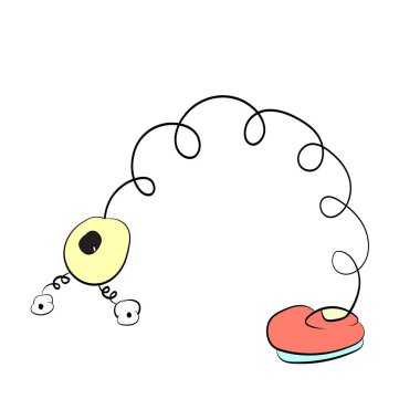 Kırmızı çizme kıvrımları gözleri ile bahar, karikatür çizim.