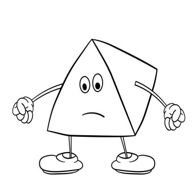 Bacaklar ve gözleri ile komik üçgen gülen yumruklar halinde ellerini sıkıyor. Çocuklar için boyama kitabı.